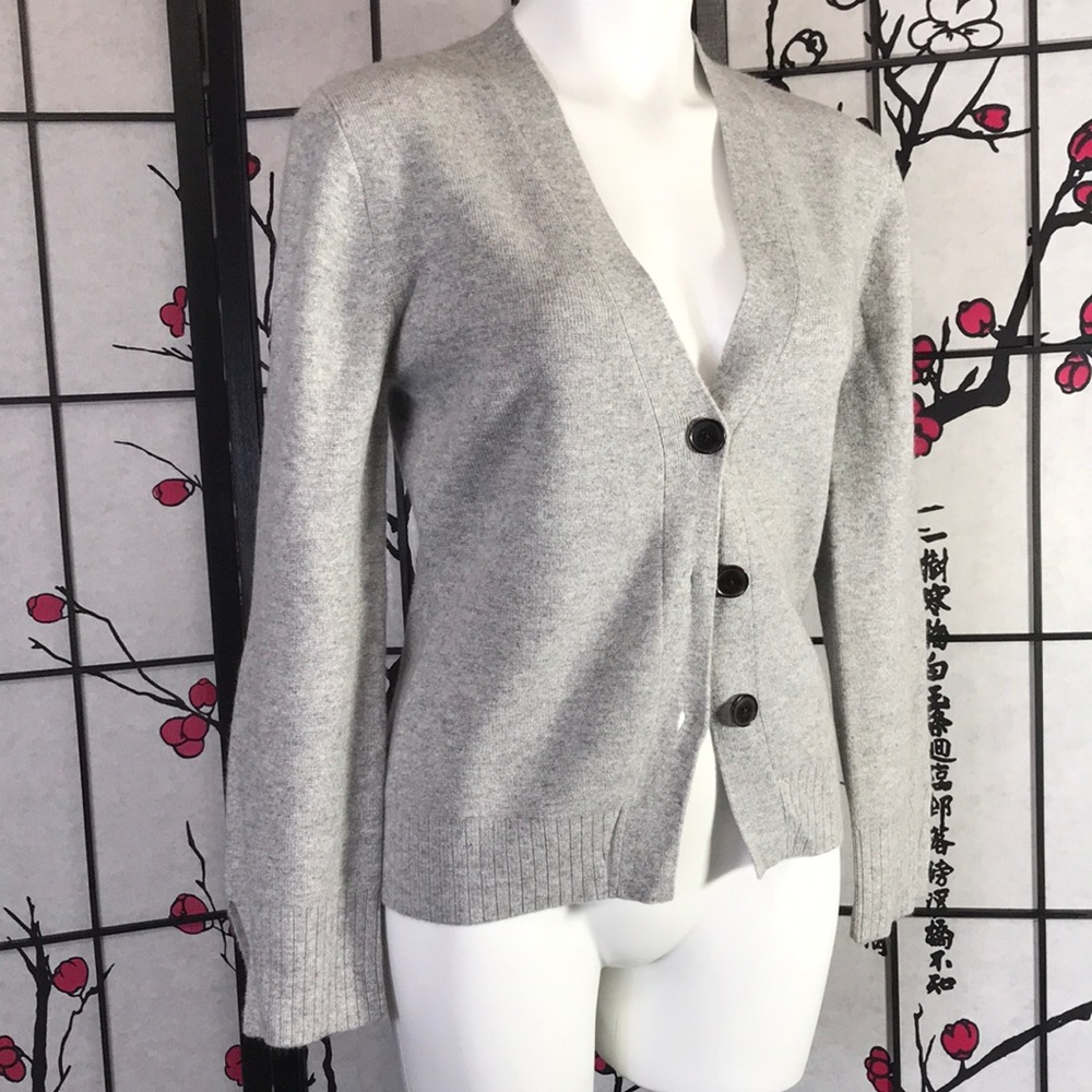 🐲💙  Maeve by Anthropologie Cashmere Collection Essa Grey Button Down Cardigan - Picture 7 of 15